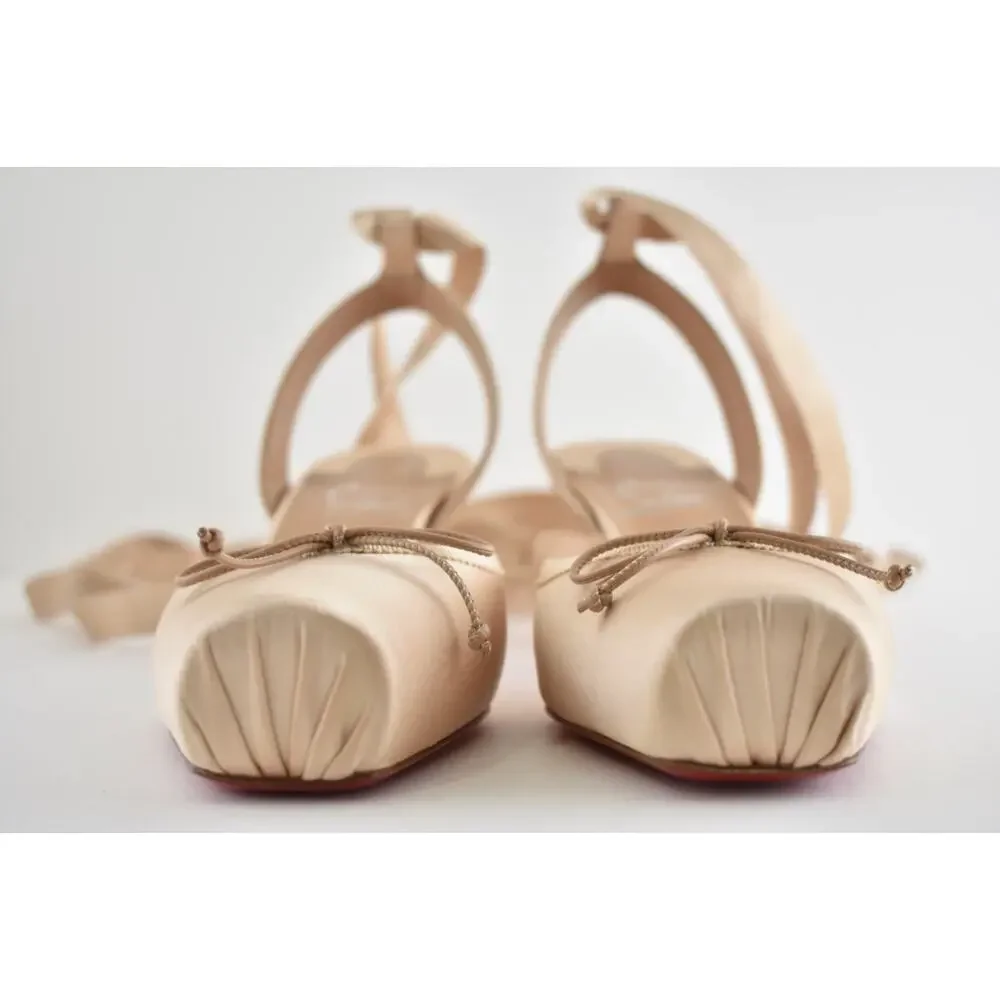 Christian Louboutin Cassia Lace Up 55 Blush Nude Ballet Sandal Heel Pump 36.5